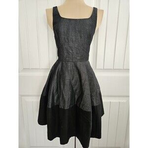 Gap Gray & Black Ballet Fit & Flare Dress Holiday 14 Linen & Cotton Sz 4